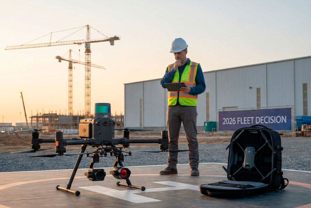 Gerente de flota comparando el drone pesado Matrice 400 y el compacto Matrice 4E en obra para decisión 2026. Gerente de flota comparando el drone pesado Matrice 400 y el compacto Matrice 4E en obra para decisión 2026.