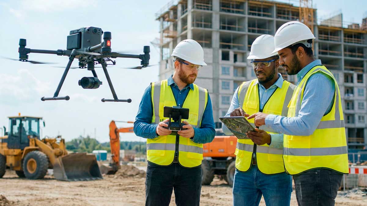 Ingenieros en terreno aplicando su capacitacion pilotos de drones industriales in-house.