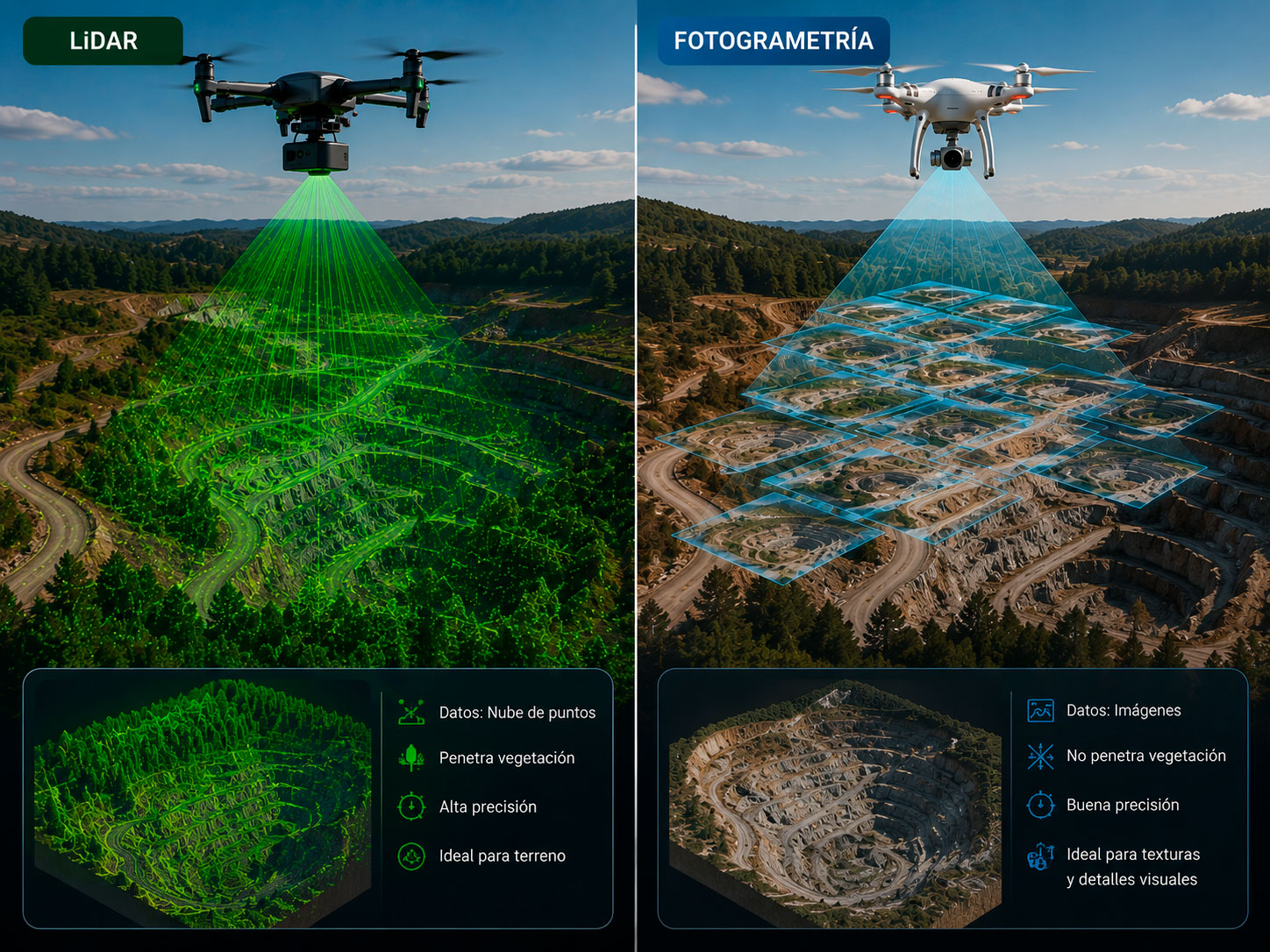 Diferencias entre lidar y fotogrametría