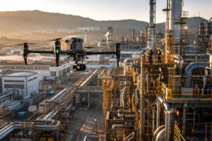 Dron realizando monitoreo predictivo de infraestructura industrial
