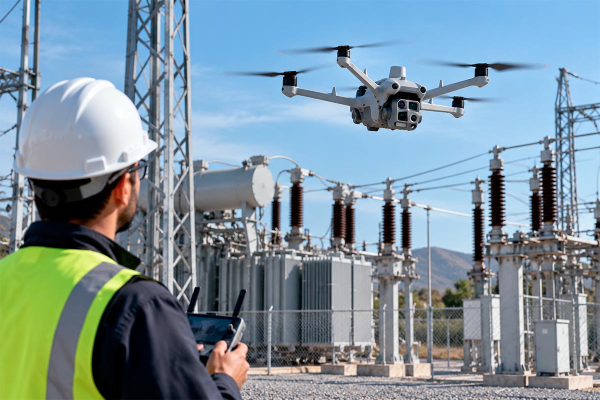 DJI Matrice 4TD capturando información térmica de una infraestructura industrial
